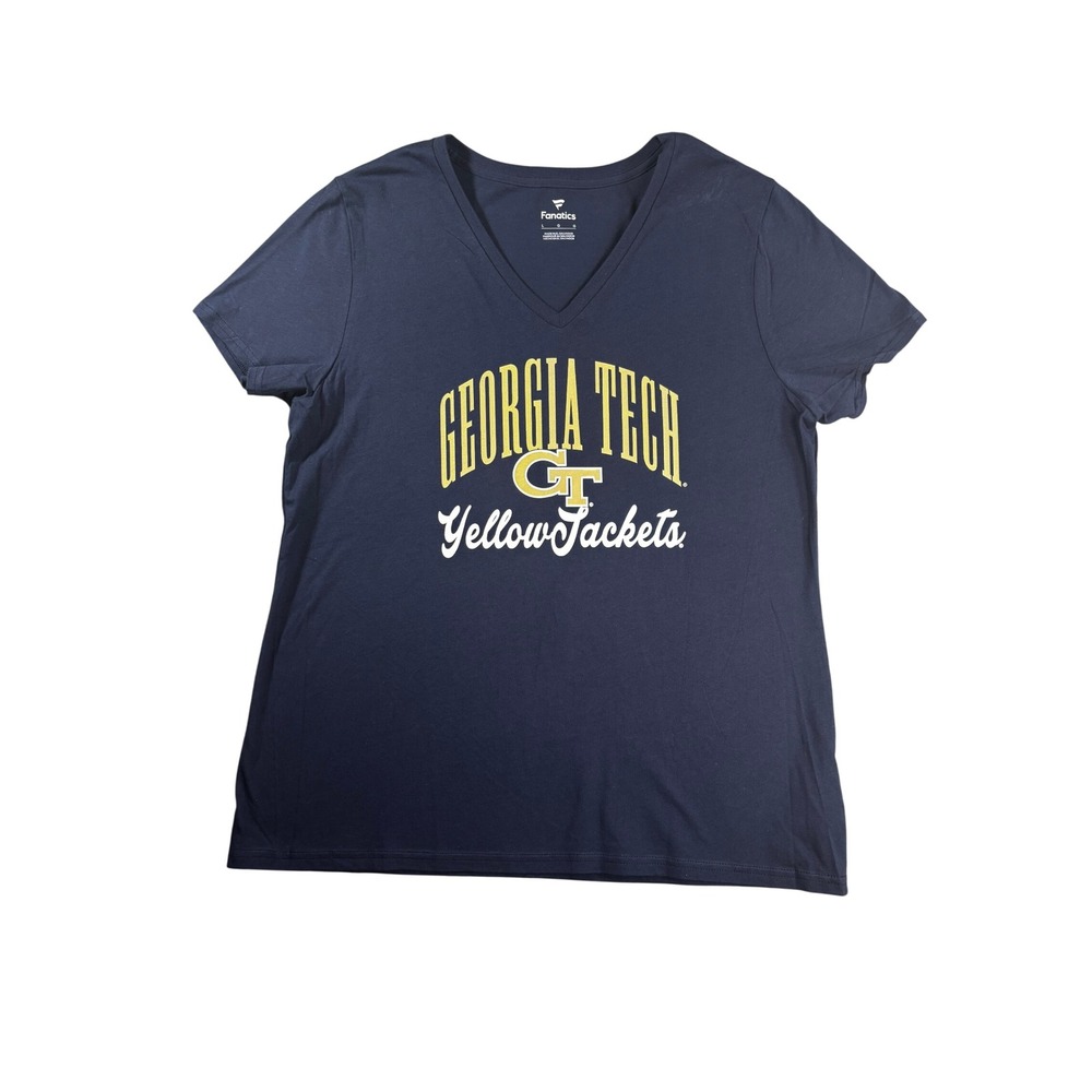 Fanatics Georgia Tech Yellow Jackets Navy V-Neck T-Shirt Womens Large GT Logo